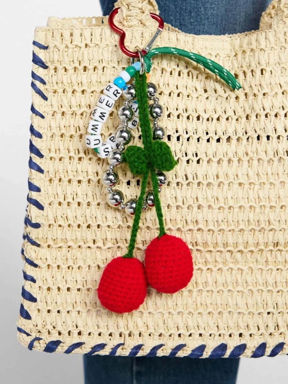 No Boundaries Women's Festival Bag Charm, Red Crochet Cherry